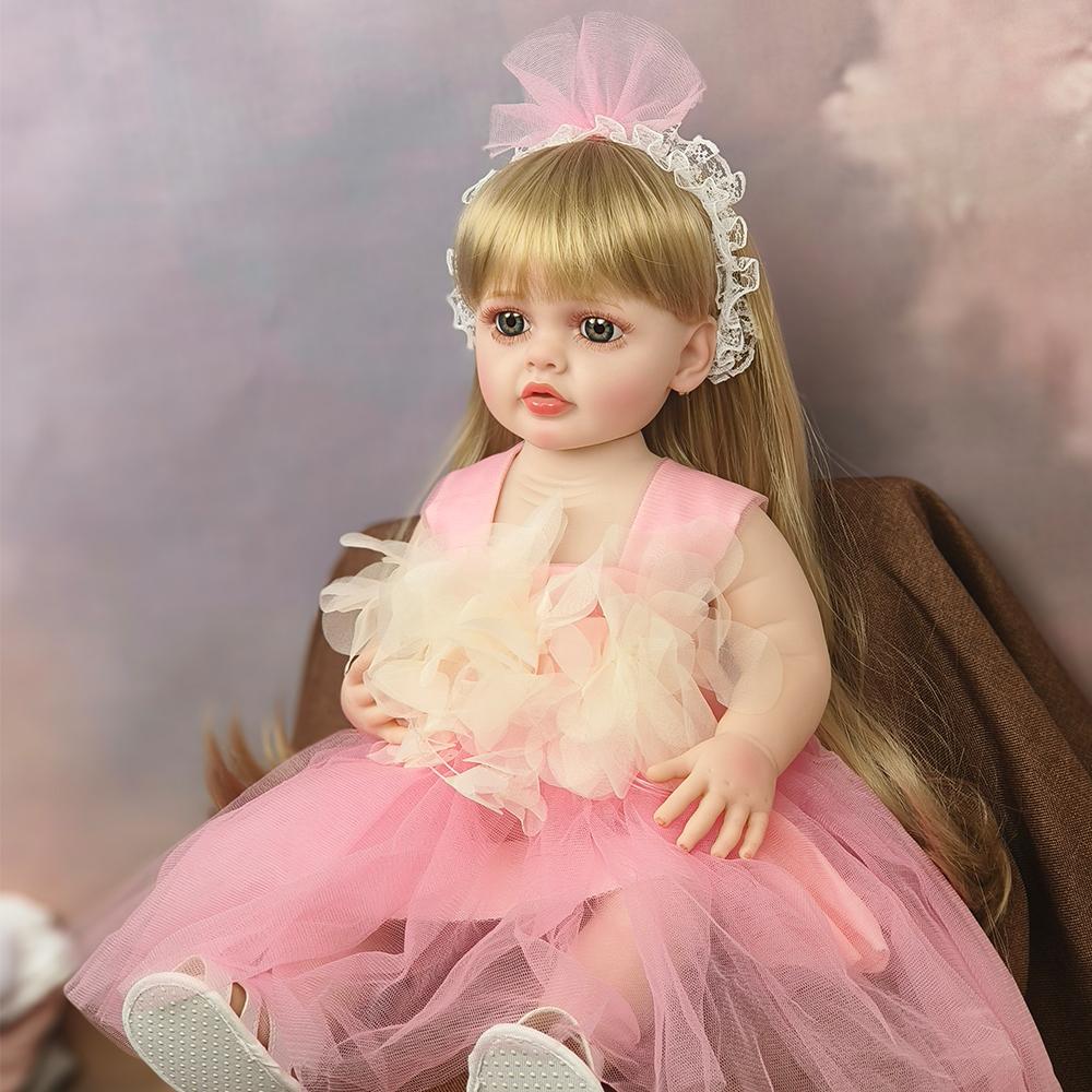 Cute PinkPrincess Doll Dress Set For 22 Inches Reborn Girl Doll For 55Cm Baby New Born Girl Dolls TOy