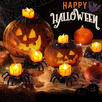 50PC Halloween Spider Tea Lights Decoration, Halloween Flameless LED Candle Holder Lights Battery Operated for Halloween Home Spooky Decor