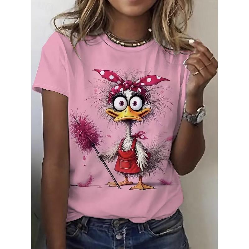 T-shirt da Donna con Stampa Grafica di Animali Cartoni Animati Girocollo Manica Corta Elegante Classica Casual Regular Top per Uso Quotidiano Estivo