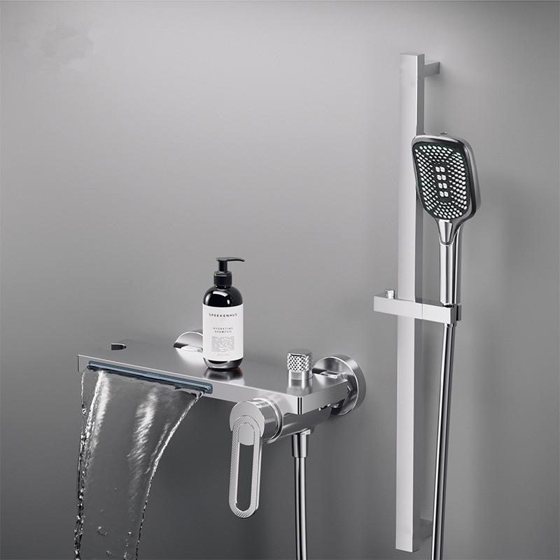 Brushed Gold Bathroom Shower Faucet Set Wall Mounted Shower Faucet, Bathroom Cold and Hot Bath and Shower Mixer Taps Brass