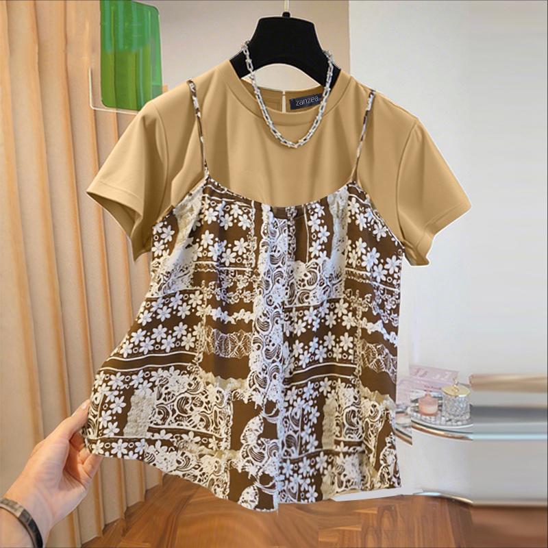 

ZANZEA Женские повседневные топы с круглым вырезом и коротким рукавом, комплект из двух предметов, летняя блузка S