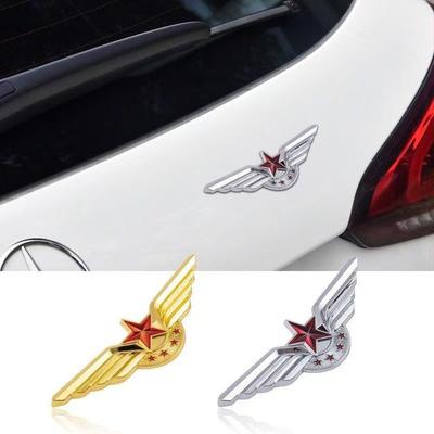3D Metal Angel Wings Five-star Decoration Car Sticker Car Logo Military Emblem Modified Body Sticker Scratch Sticker