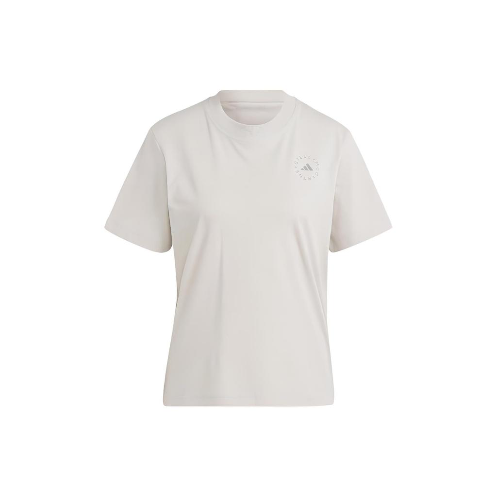 Adidas X Stella McCartney Truecasuals Regular Tee Solid Logo Round Neck Short Sleeve T-Shirt Women Tops Off-White IJ0569