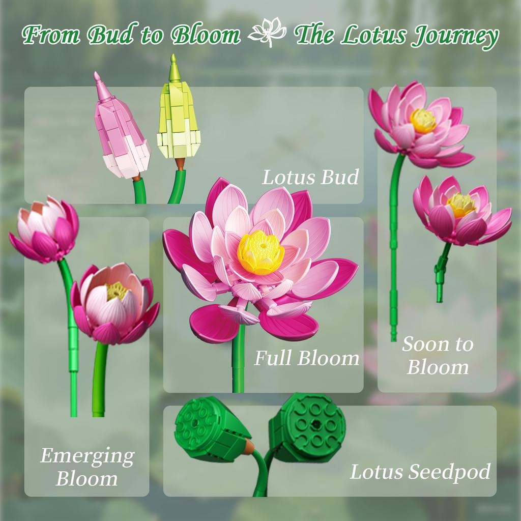 710PCS Lotus Flower with Vase Building Blocks Creative Bouquet Model Bricks Desktop Decoration Diy Toys For Kids Holiday Gifts