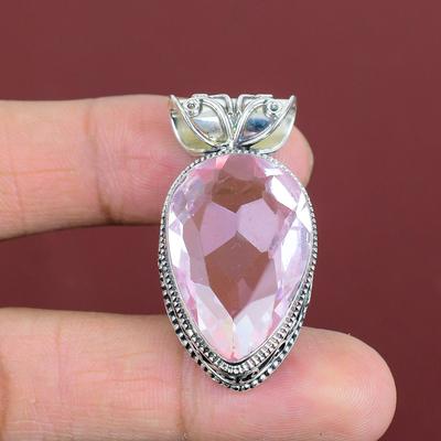 Faceted Pink Kunzite Pendant 925 Sterling Silver Pendant Vintage Pendant Pink Kunzite Gemstone Jewelry Handmade Stylish Pendant Gift For Mom
