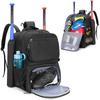 DSLEAF Baseball Backpack with Two Bat Sleeves, Baseball Bag Backpack with Shoe Storage, Black