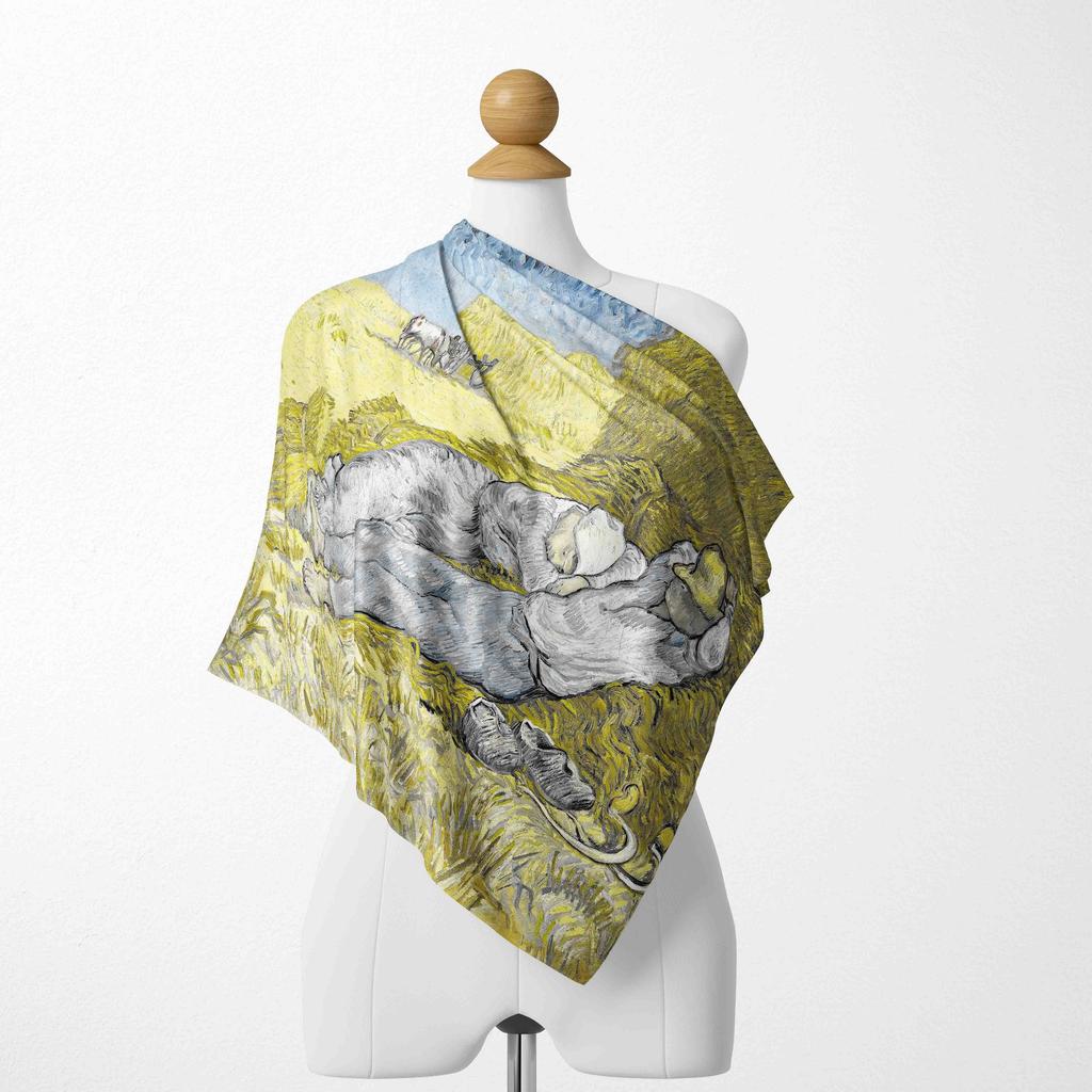 70CM*70CM Van Gogh Oil Painting Fashion Scarves for Women Print Silk Satin Hijab Scarf Female Luxury Brand Square Shawl Scarfs