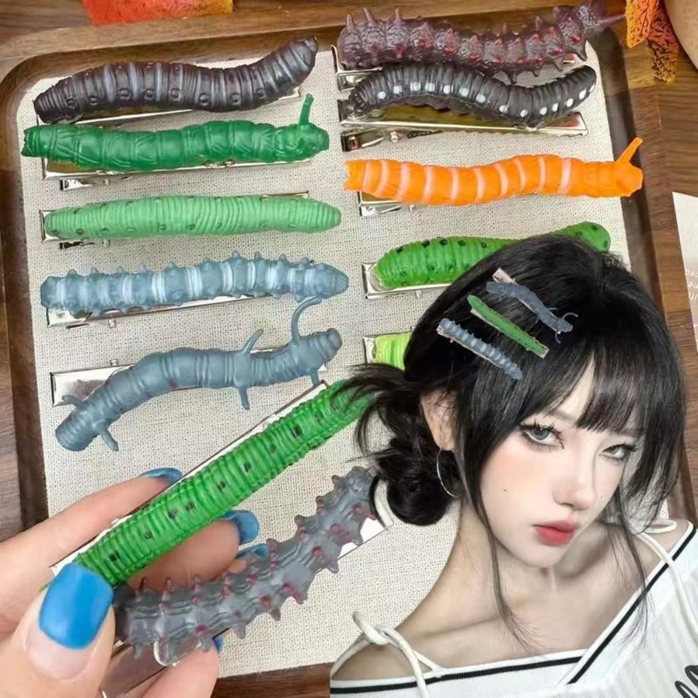 6/12Pcs Creative Caterpillars Hair Clips Prank Halloween Hair Claw  Holiday Pranks