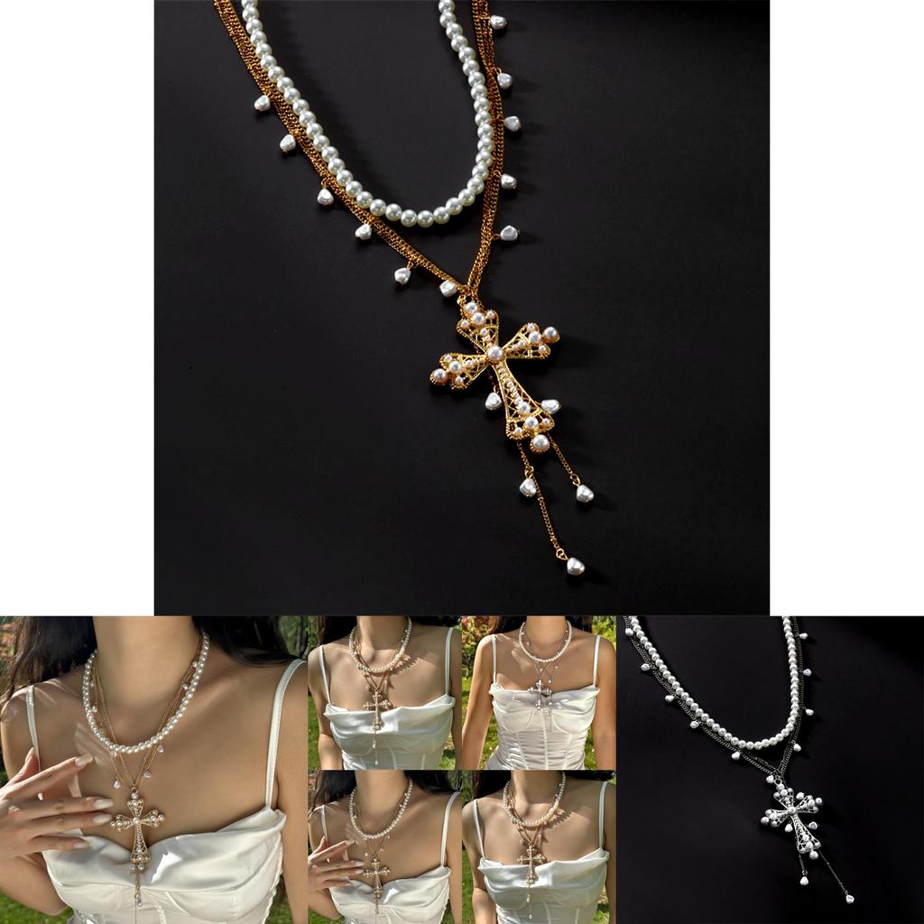 Barocke Kreuzkette mit Perle für Liebhaber von Vintage-Schmuck