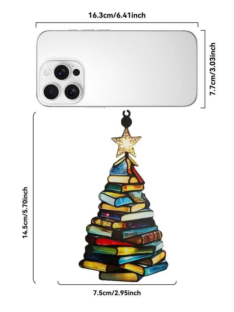 Christmas Tree Shaped Hanging Ornament, Colorful Stacked Books Design with Star Topper, Festive Gift for Book Lovers & Xmas Tree