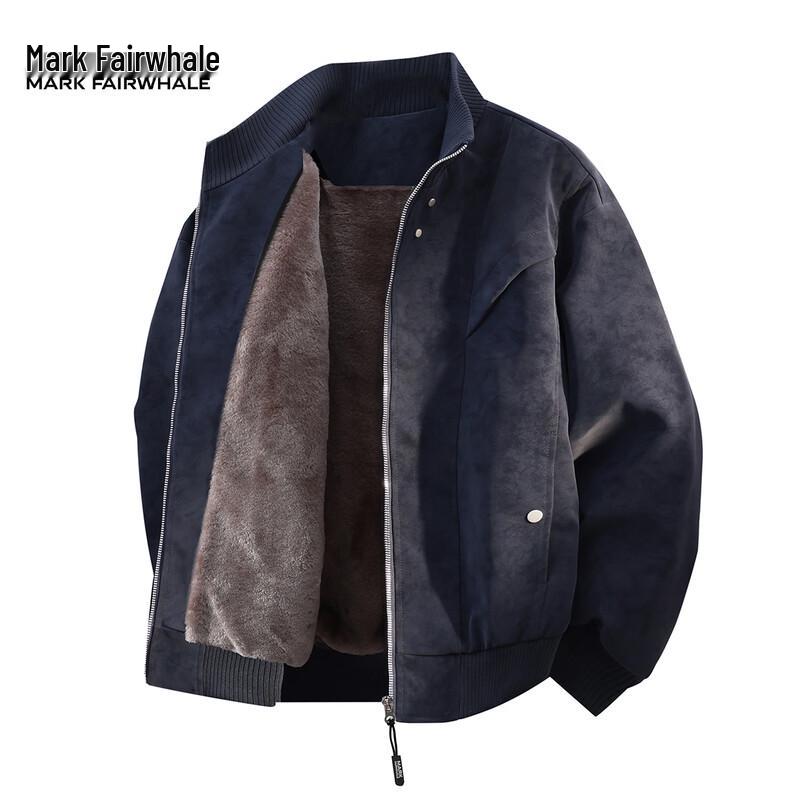 Mark Fairwhale Men's Stand-Collar Faux Leather Fleece-Lined Jacket