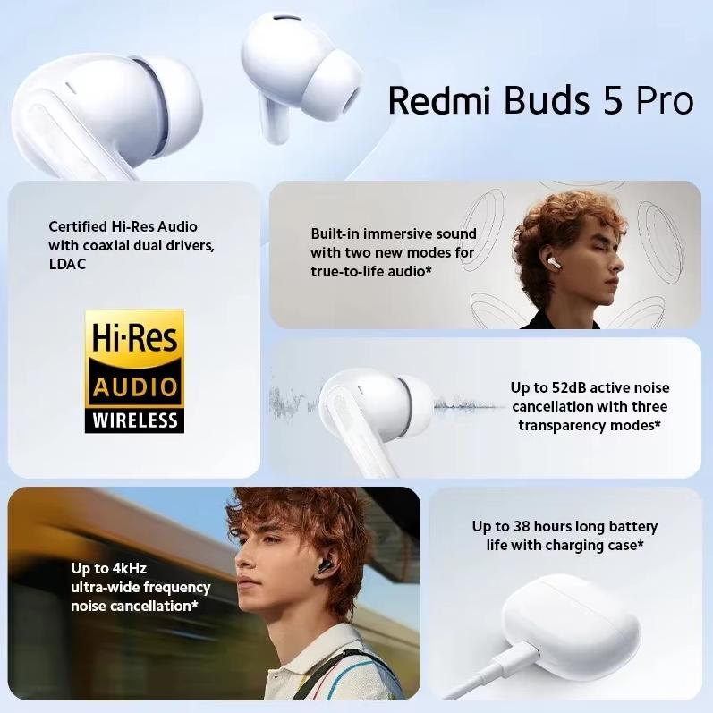Xiaomi Беспроводные наушники-вкладыши Redmi Buds 5 Pro с шумоподавлением, внутриканальные, совместимые с телефонами Android и Apple