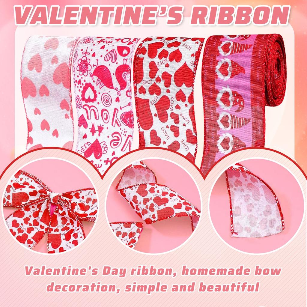Valentine's Day Ribbon Pattern Heart Shaped Wired Ribbon Decoration Wired Edge Ribbon DIY Crafts Packaging Wedding