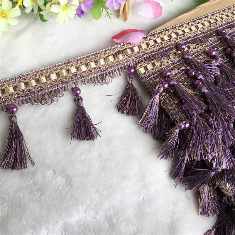 12 Yards Vorhangquastenfransen Kanten Spitzenbesatz Perlen DIY Nähhandwerk Vorhänge Kissen Möbel Polsterung Dekor