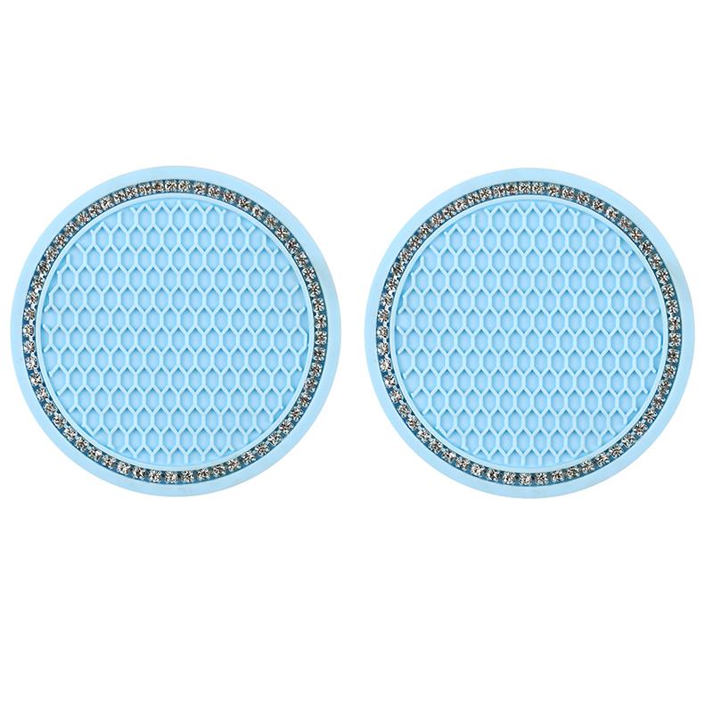 

2Pcs Car Water Cup Pad Holders Non-slip Rhinestone Rubber Mat For Bottle Holder Coaster Auto Interior Anti-skid Cup Holders світло-синій колір