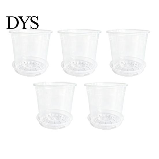 Orchid Repotting Supplies Clear Plastic Pot with Saucer, Plant Pots Drainage Holes, Ventilated Flower for Rose, Phalaenopsis, Seedings Indoor