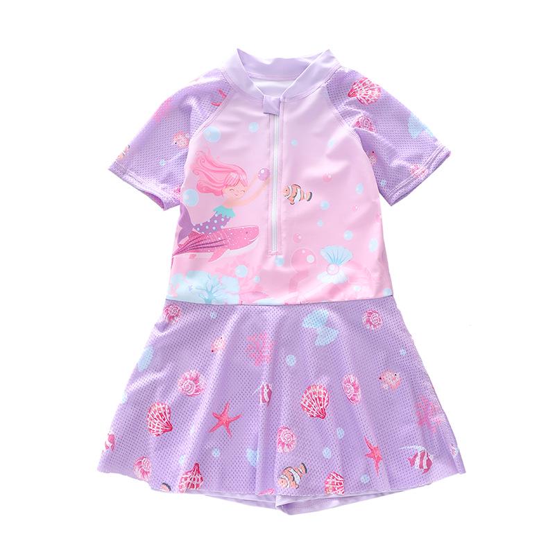 New Sporty Mesh Princess Skirted One-Piece Swimsuit for Girls