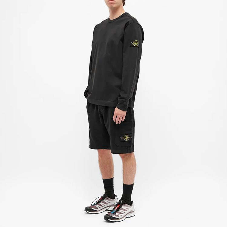 Stone Island Long Sleeve Solid Color Compass Badge Crewneck Sweatshirt Men sweatshirt Black 731564450-V0029