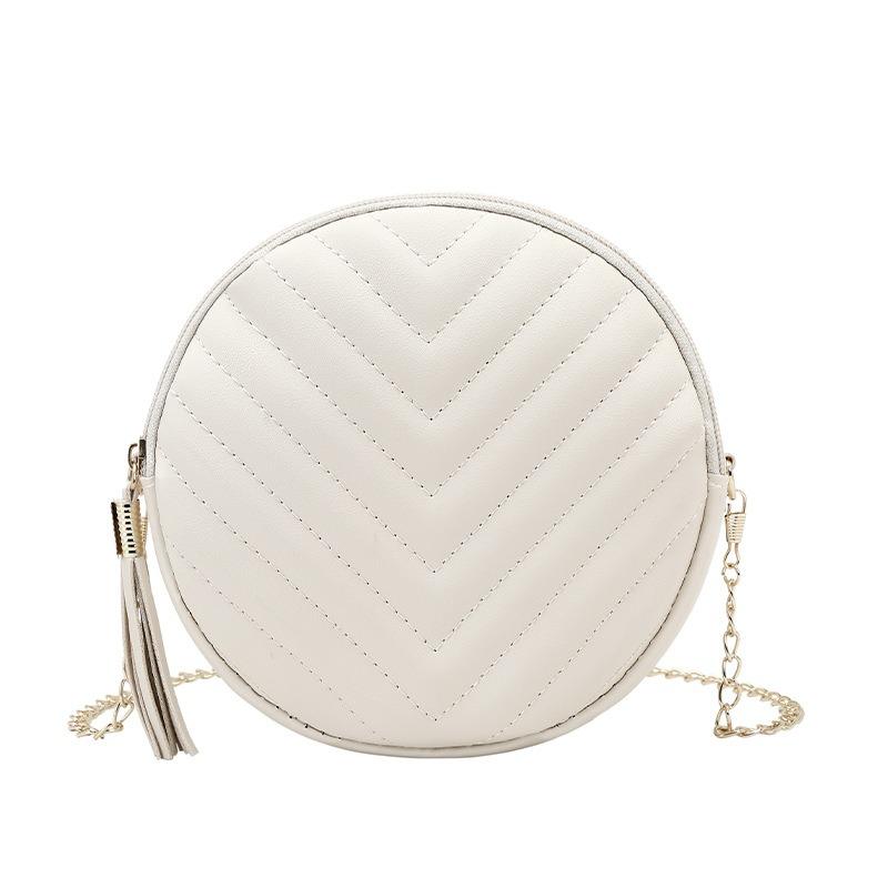 New embroidered fringed zipper pendant shoulder crossbody small round bag trendy versatile mobile phone round bag