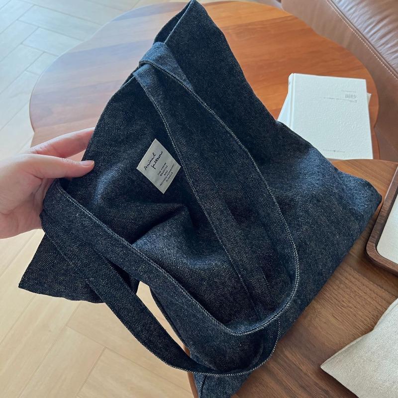 

[Suxi cloth bag] Denim shoulder canvas bag texture literary retro polka dot striped versatile book bag large capacity