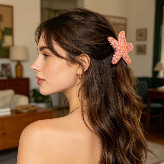 Pinza per Capelli Design Stella Marina Cartone Animato Fermaglio per Capelli Parte Posteriore della Testa Denti Antiscivolo Presa Forte Pinza per Capelli a Forma di Squalo Accessorio Versatile per Capelli