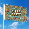 2D Flat - 2D Flat - Single Large Flag Pizza Party Design with Pizza Slice Pepper And Cartoon Food Graphic 2D Flat Printing Festival Celebration Design