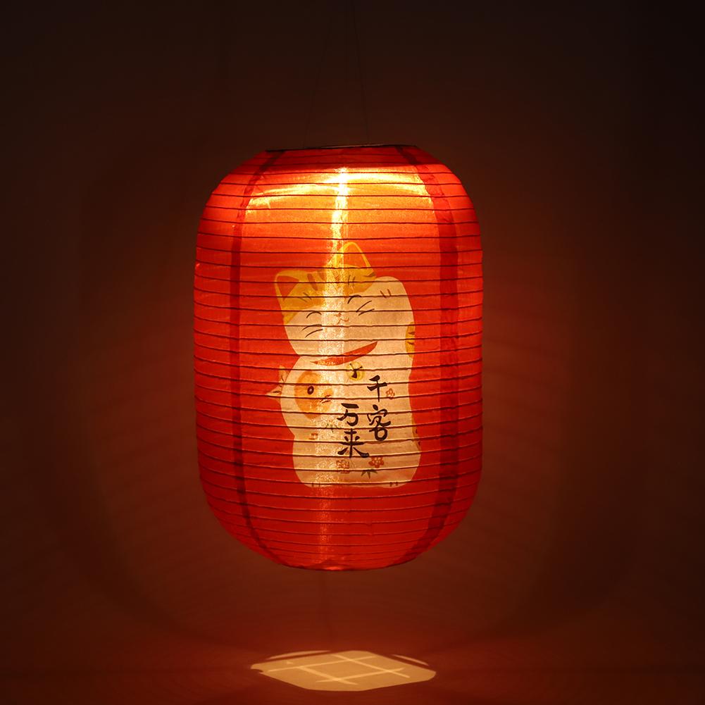 25cm Waterproof Solar Lanterns LED Light Nylon Cloth Chinese Japanese Hanging Lamp Outdoor Garden Yard Holiday Party Decoration