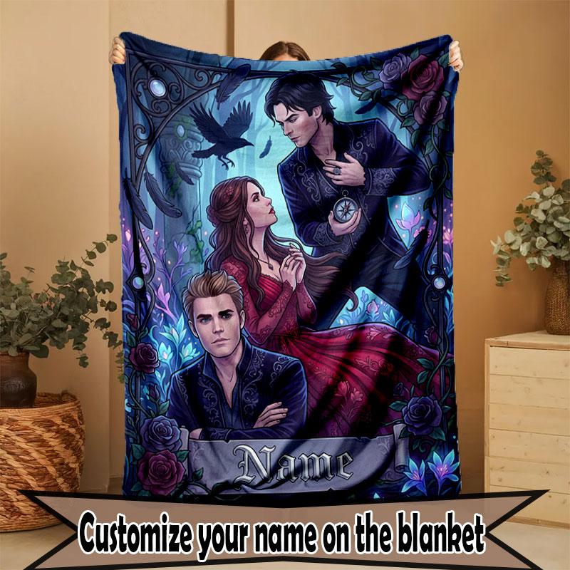 Personalizovaná deka s potiskem The Vampire Diaries s vlastním jménem, bytový dekor, ložnice, pohovka, kempování, gauč, dárky k narozeninám, Vánocům
