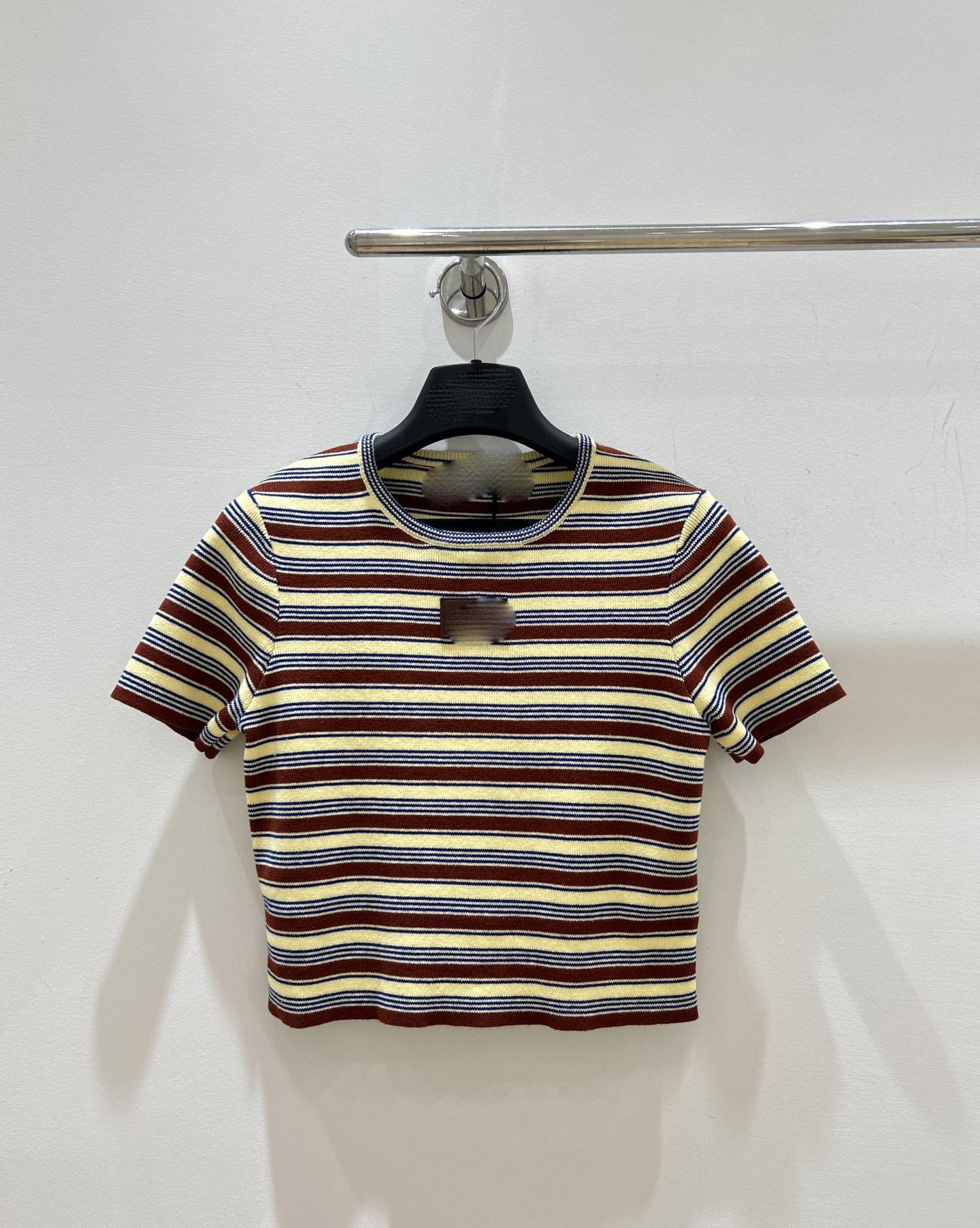 F Home High Quality Korean Line Striped Front Shoulder Short Sleeve Knitted T-Shirt Women s 2026 New Niche Design Chic Top S верблюд