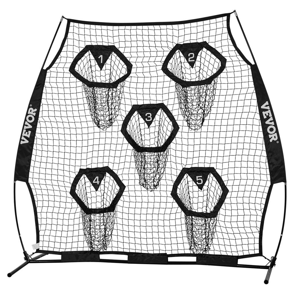 1828.8x1828.8mm Football Trainer Throwing Net, Training Throwing Target Practice Net with 5 Target Pockets, Knotless Net Includes Straps and Portable