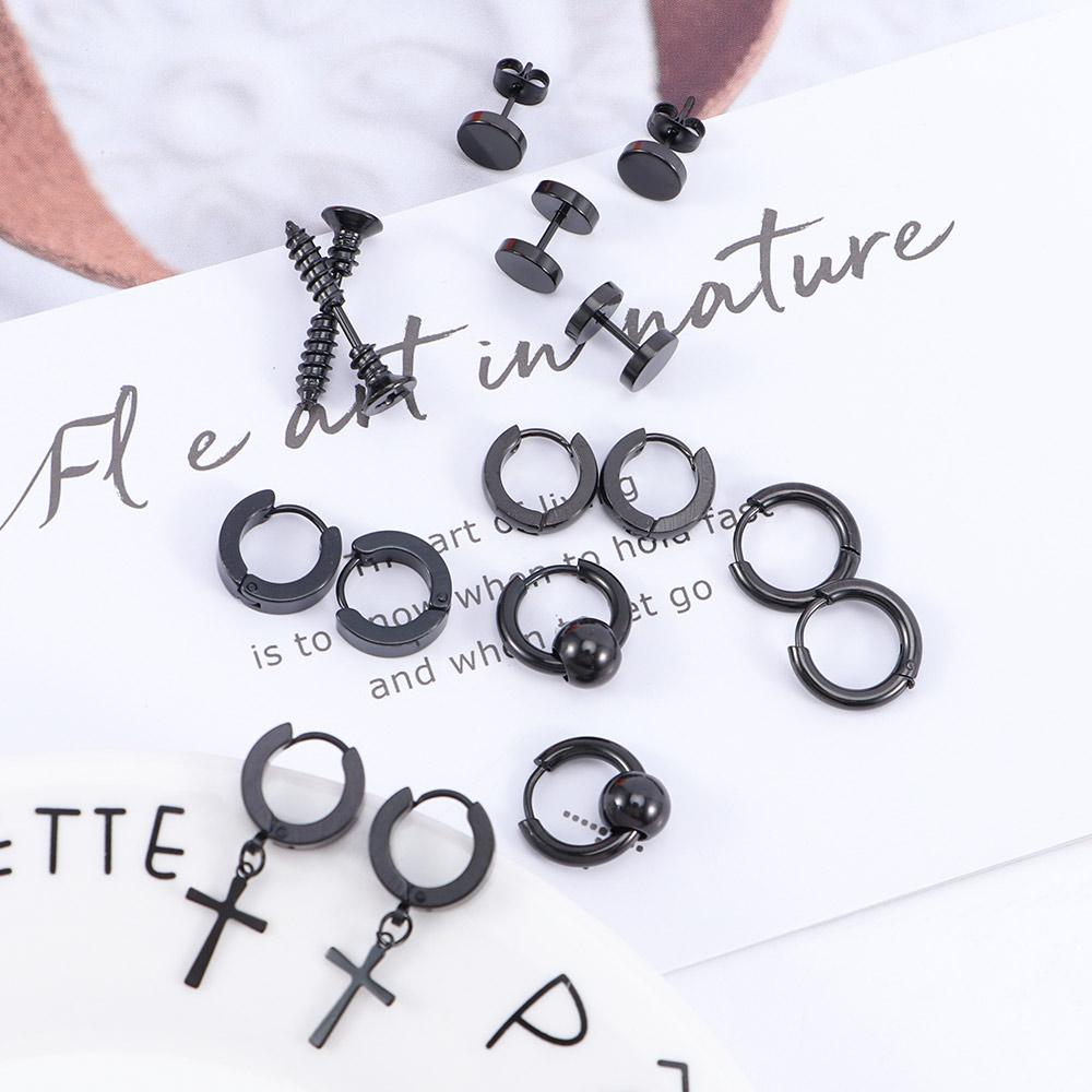 Geometric Stainless Steel Round Circle Jewelry set Stud Earring Hoop Earrings Drop Earring