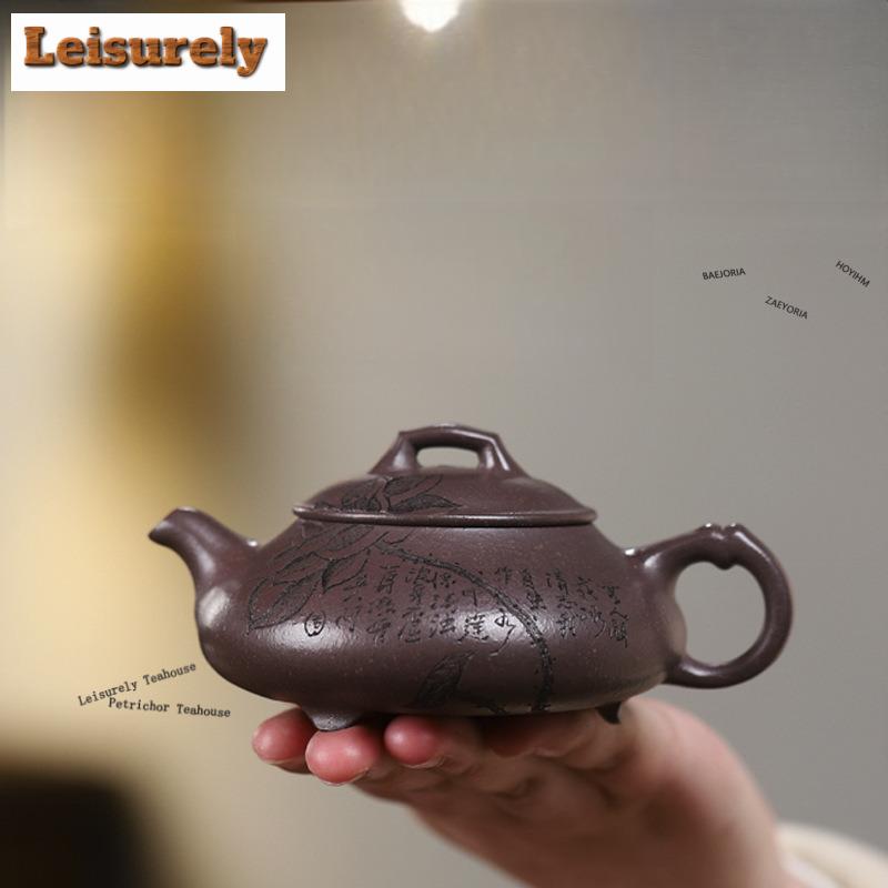 161ml Classic Yixing Purple Clay Teapots Artists Handmade Lotus Nut Pot Raw Ore Azure Mud Kettle Chinese Zisha Tea Set Ornaments