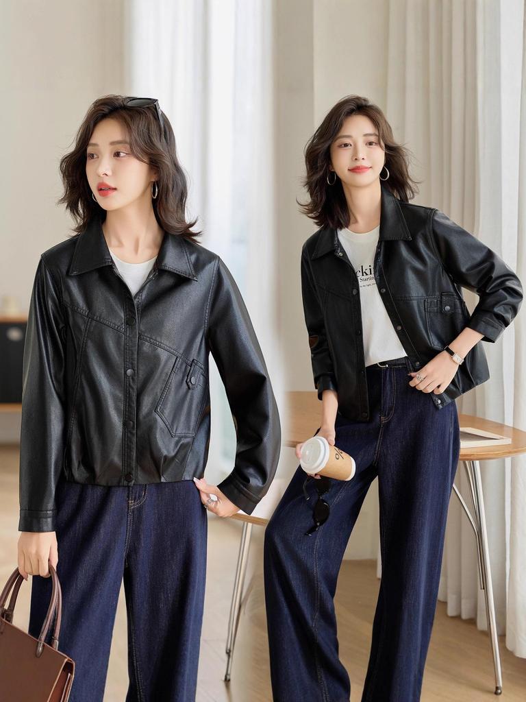 2025 Spring/Autumn Women's Sheepskin Leather Jacket - Short, Genuine Leather, Casual Style