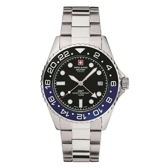 Swiss Alpine Military Master Diver GMT Нержавеющая сталь Черный циферблат Кварцевые 7052.1132 100М Мужские часы чёрный