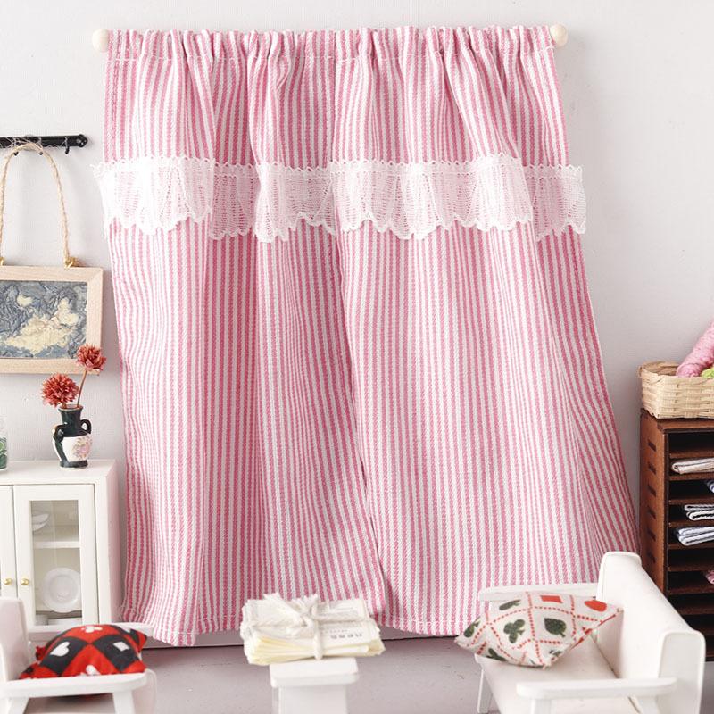 1/12 Dollhouse Striped Lace Curtain Door Curtain Doll Home Furniture Decoration Dolls House Living Scene Decor Accessories