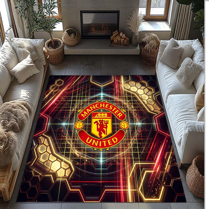 Tappeto in Flanella Stampato Manchester United Antiscivolo Morbido Poliestere Tappeto per Pavimento Tappetino Decorativo per Interni per Camera da Letto Soggiorno Divano