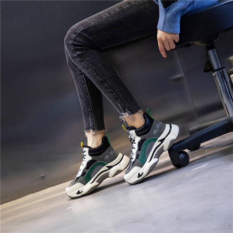 Echtes Leder Dad-Schuhe 2025 neuer Frühling High-Top Damen Schuhe mit dicker Sohle und Absatz Freizeitschuhe Damen Samt Sportschuhe Kinder