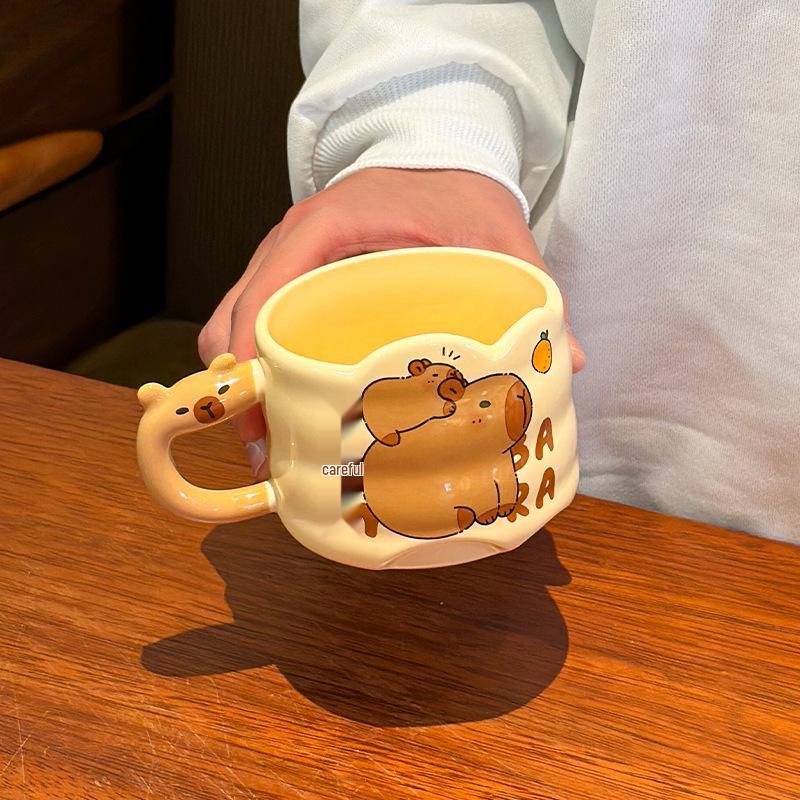 Capybara Cartoon Ceramic Stacking Mug with Handle - Cute Couple Coffee Cup, Birthday Gift