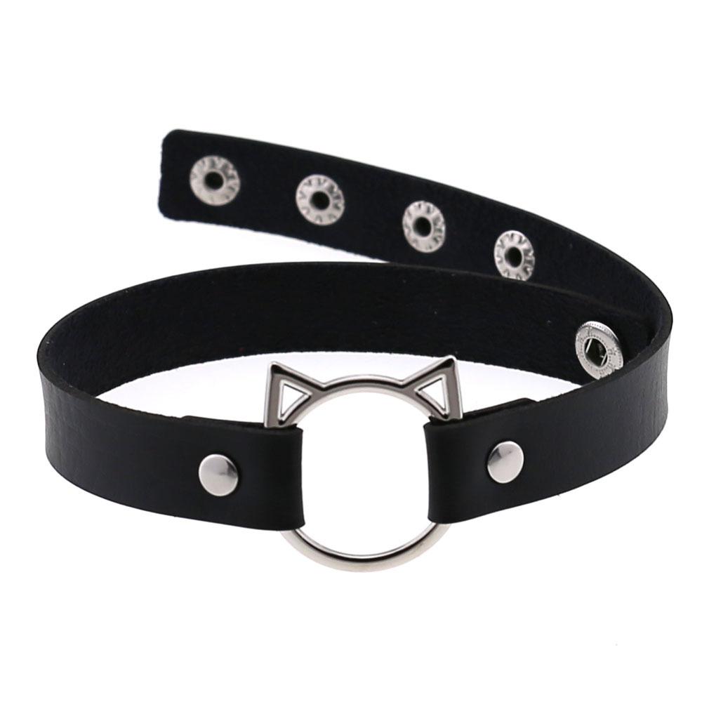 Cat Ear O-Ring Choker Necklace Punk PU Leather Collar for Women Harajuku Jewelry