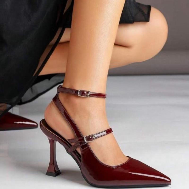 Fashion Summer New Wine Red Pointed Toe Shallow Mouth Stiletto Sandals Women's French Temperament Fashion Versatile High Heels