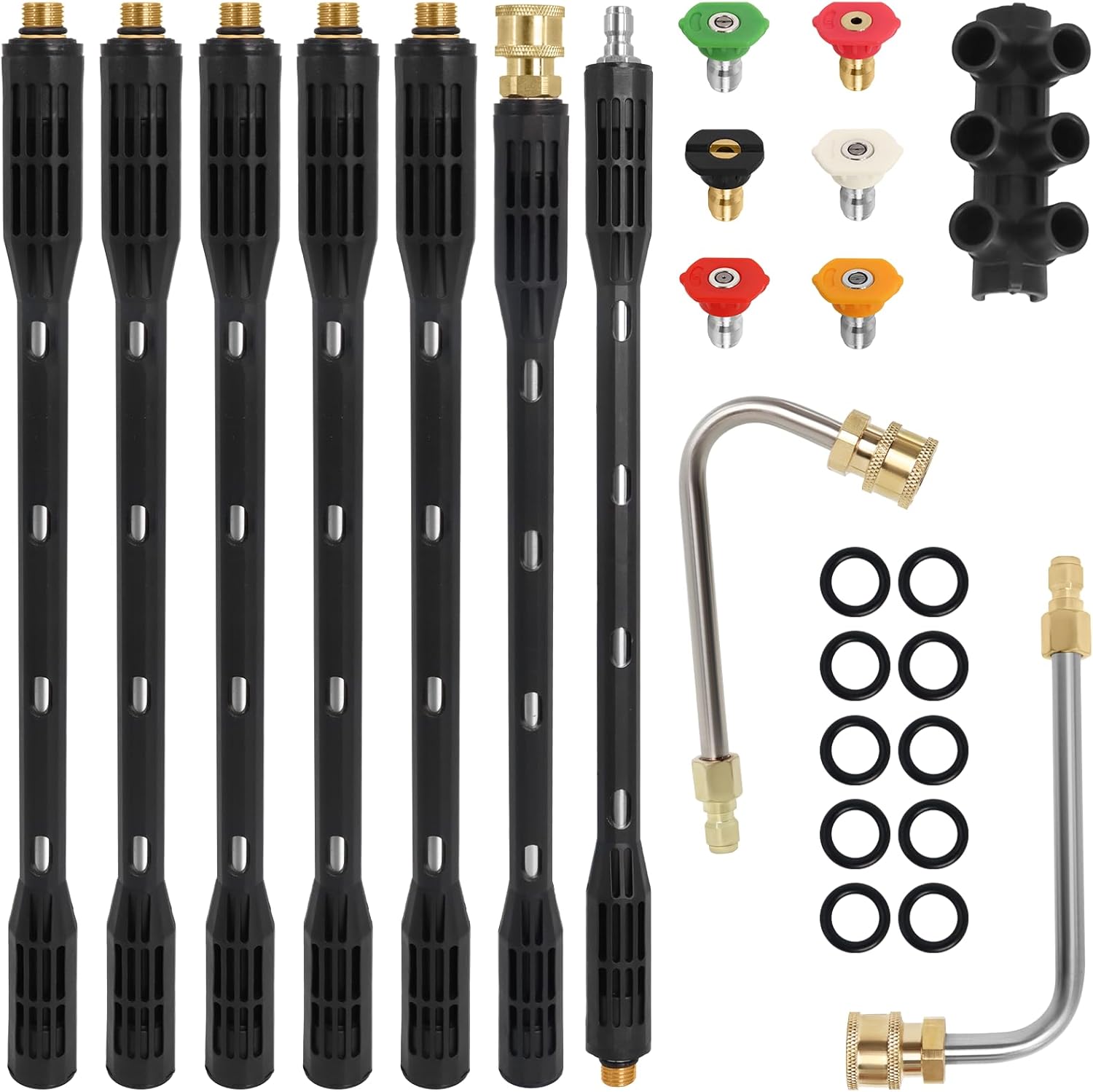 

Pressure Washer Extension Wand, 115in, 4000 PSI Gutter Cleaner Attachment with 6 Tips, 1/4 Quick Connect, Leak-Resistant Ring