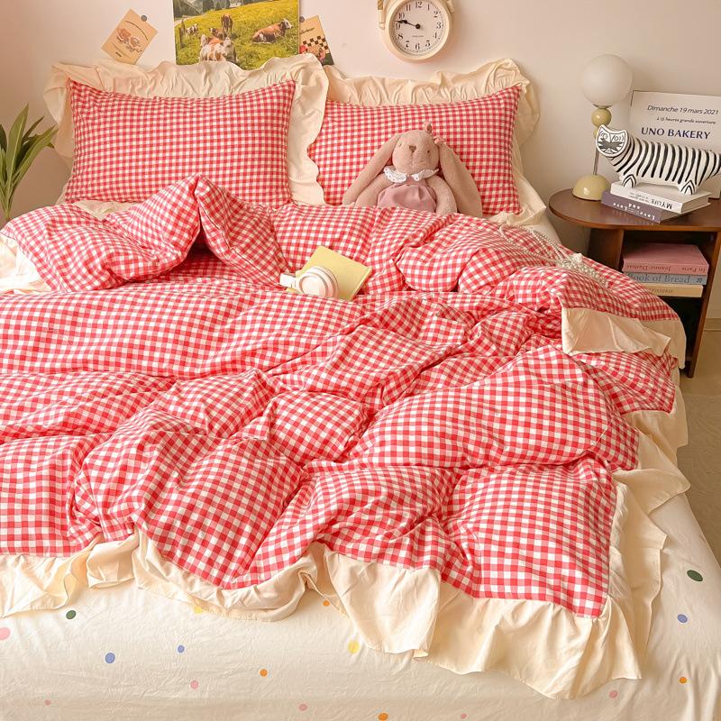 Bed Four-piece Set Washed Cotton Quilt Cover Bed Sheet Dormitory Three-piece Set