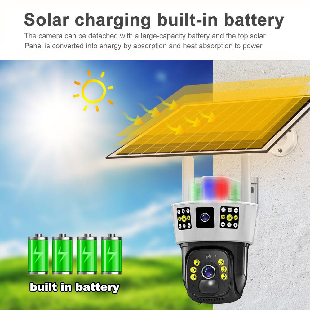 Outdoor 4G SIM Card Solar IP Camera Built-in Battery 12MP 6K PTZ Monitor PIR Human Detection Alarm Light Video Surveillance Cam
