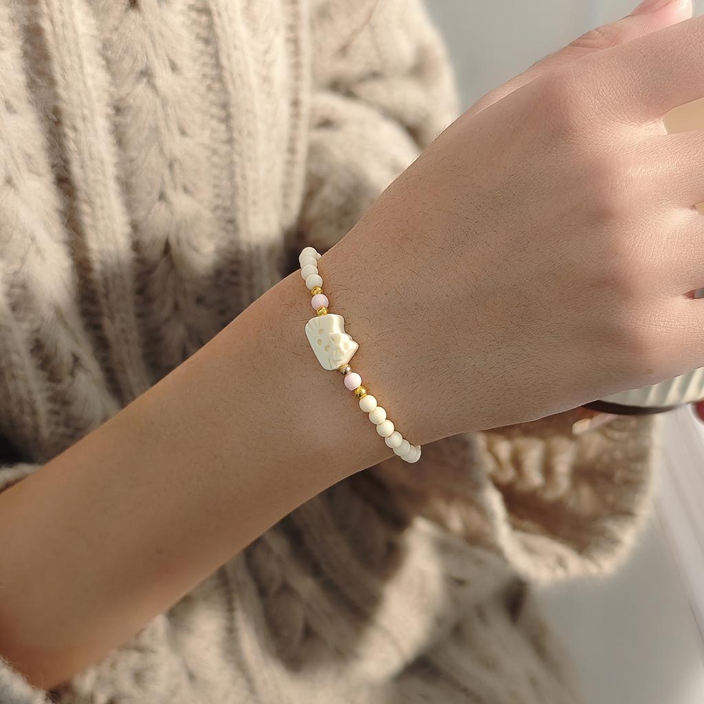 Colored Rice Beads Irregular Cat Design Bracelet, Light Luxury High-End Creative Cartoon Cute Temperament Jewelry