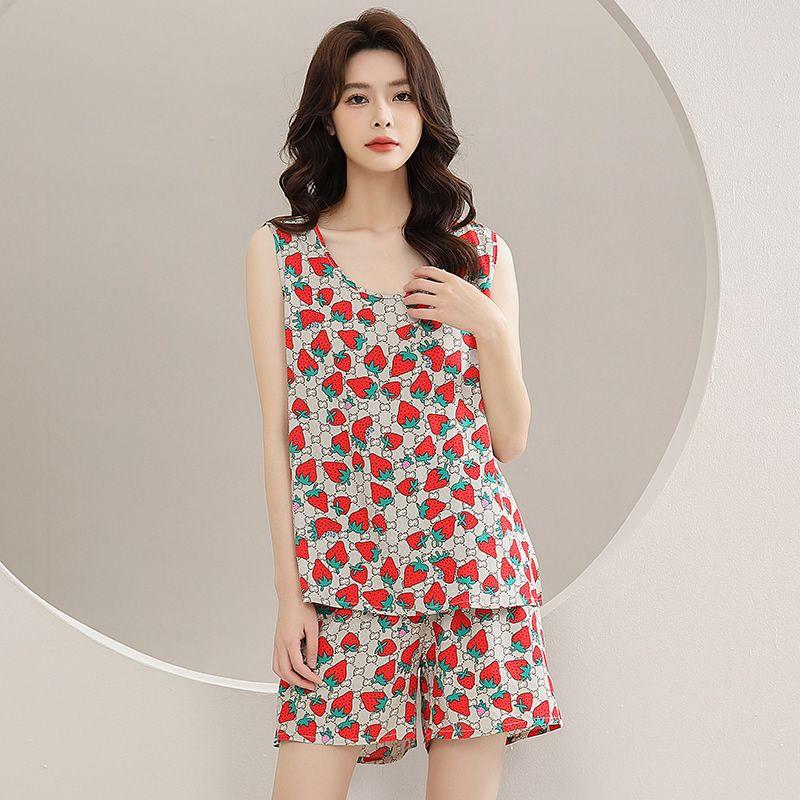 Sommer Frauen Pyjama Set Ärmellose Weste Shorts Sexy Mode Druck Kontrast Farbe Tank Top Lose Shorts Pyjama für Frauen nachtwäsche