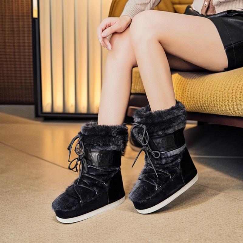 Fashion Waterproof Snow Boots Women's 2025 Winter New Thickened Thermal Sleeve Cotton Boots Non-slip and Wear-resistant Moon Boots