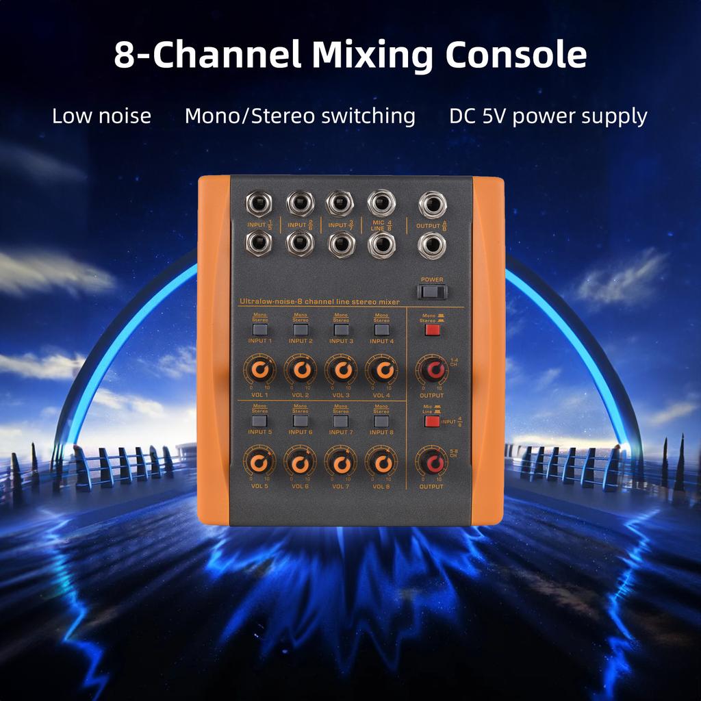 8 Channel Mixing Console Ultra Low Noise 8 Channels Line Stereo Mixer Mono Stereo Switching Compact Digital Audio Mixer