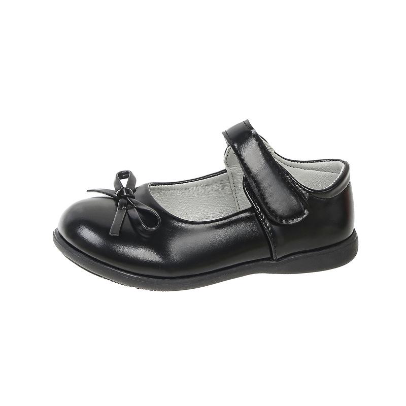 Girls' Black Soft Sole Leather Princess Shoes for School and Casual Wear