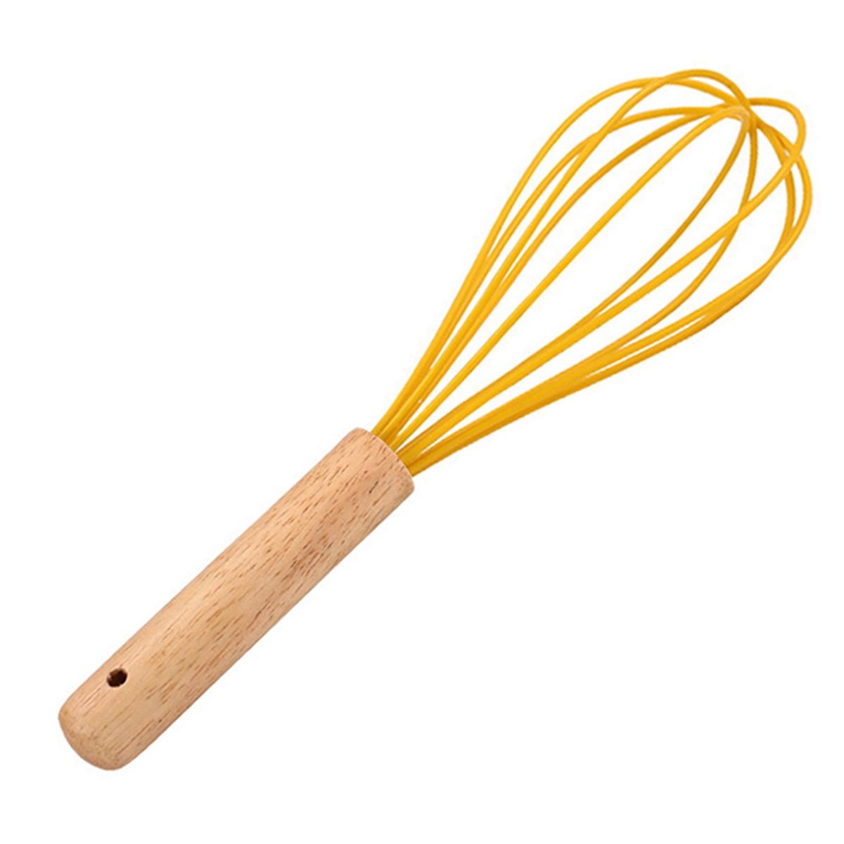 

Baking Wooden Handle Heat Resistant Cream Stirring Silicone Whisk Mixer Blender Egg Beater Frother 12inch