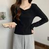 V-neck Long Sleeved T-shirt Slim Fit with Fleece Top